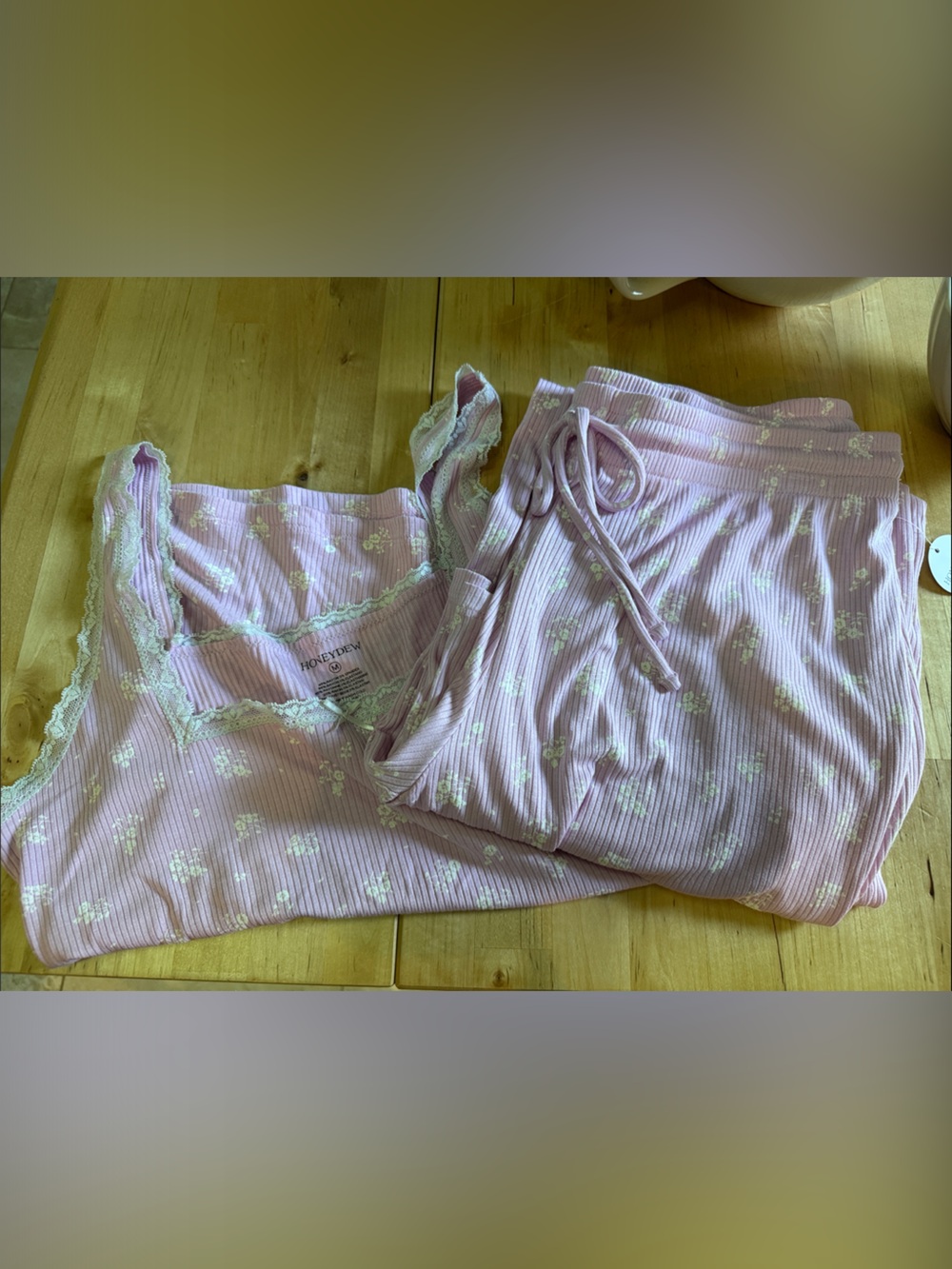 Honeydew Light Pink Floral Ribbed Pajama Tank & Pants Set